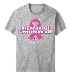 Big Dogs Breast Cancer  Ribbon Gray Tee Big or Small Save them all XL